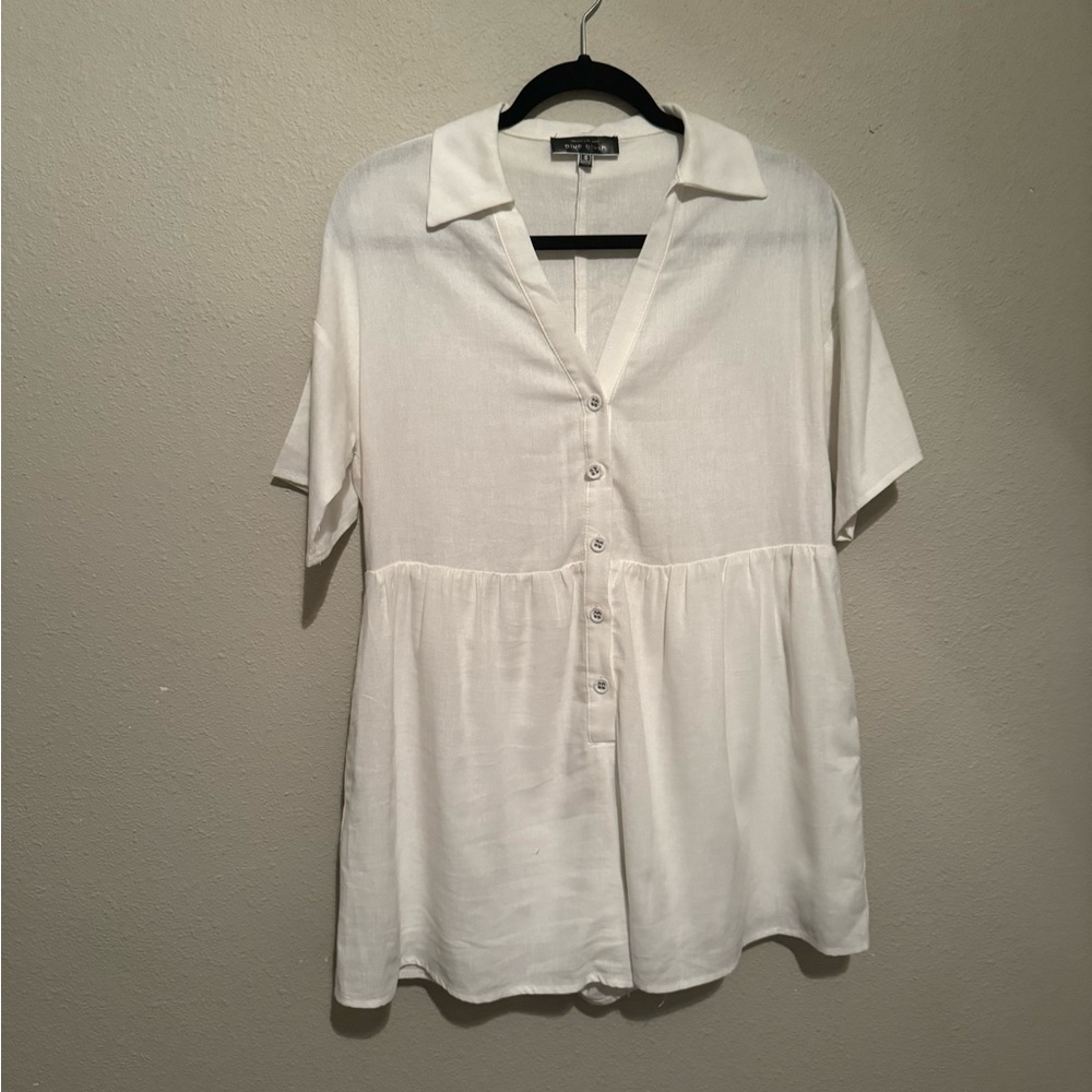 White Cotton Shorts Romper With Pockets and Collar